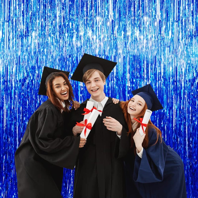 GOER 6.4 ft x 9.8 ft Metallic Tinsel Foil Fringe Curtains,Pack of 2 Party Streamer Backdrop for Birthday,Graduation Decorations and New Year Eve (Navy Blue) - Image 5